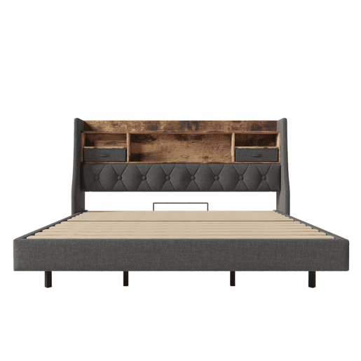 Cama Polsterbett 180x200 cm - Com LED, Cabeceira com Estação de Carregamento - Cinza