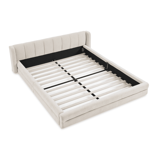 Cama de casal 140x200 cm - Chenille, encosto confortável, estrutura em eucalipto e ferro, fácil de montar - Bege