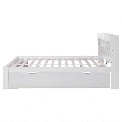 Cama de casal 140x200 - Multifuncional com USB, gavetas e armário, grande capacidade de arrumação - Branco Cama de casal 140x200 - Multifuncional com USB, gavetas e armário, grande capacidade de arrumação - Branco