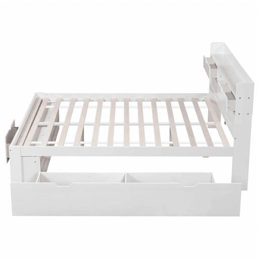 Cama de casal 140x200 - Multifuncional com USB, gavetas e armário, grande capacidade de arrumação - Branco Cama de casal 140x200 - Multifuncional com USB, gavetas e armário, grande capacidade de arrumação - Branco
