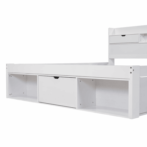 Cama de casal 140x200 - Multifuncional com USB, gavetas e armário, grande capacidade de arrumação - Branco Cama de casal 140x200 - Multifuncional com USB, gavetas e armário, grande capacidade de arrumação - Branco