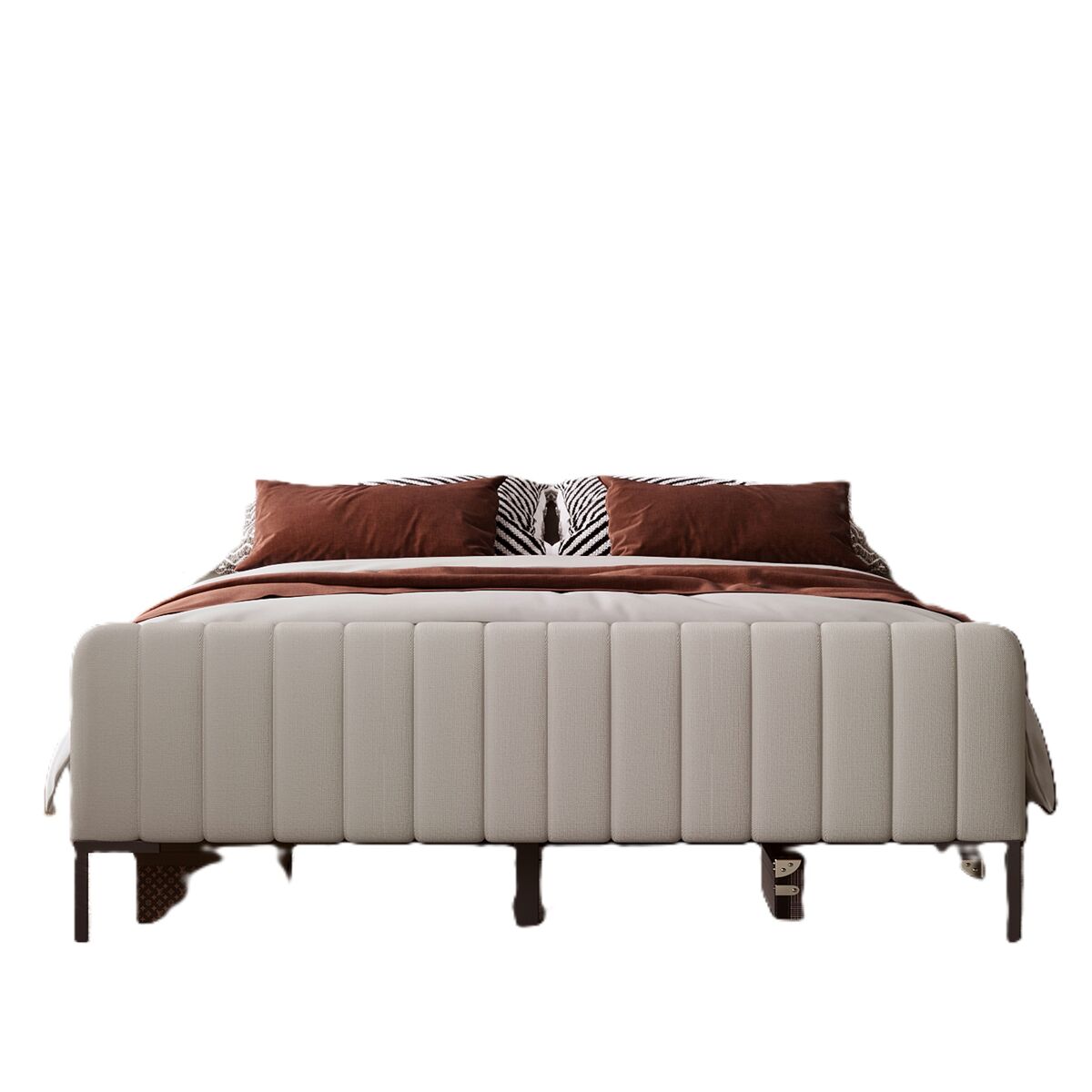 Cama individual tapizada 140x200 - con somier y cabecero ajustable - gris-beige
