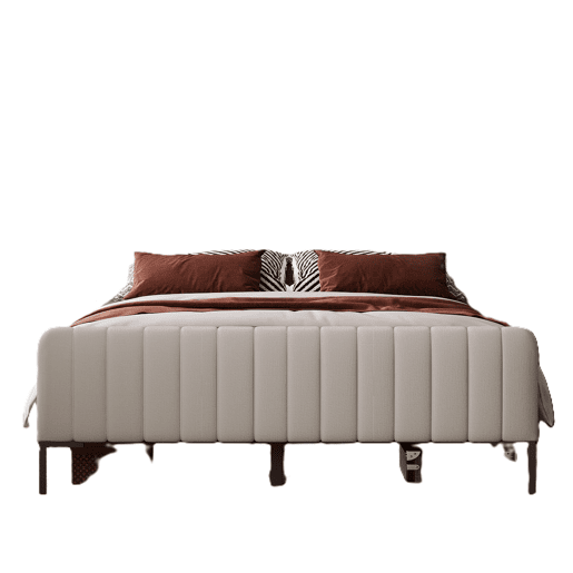 Cama individual estofada 140x200 - com estrado e cabeceira ajustável - Cinza-Bege