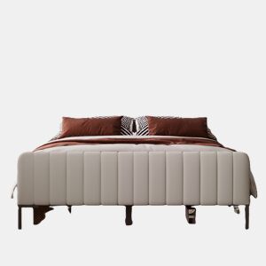 Cama individual estofada 140x200 - com estrado e cabeceira ajustável - Cinza-Bege
