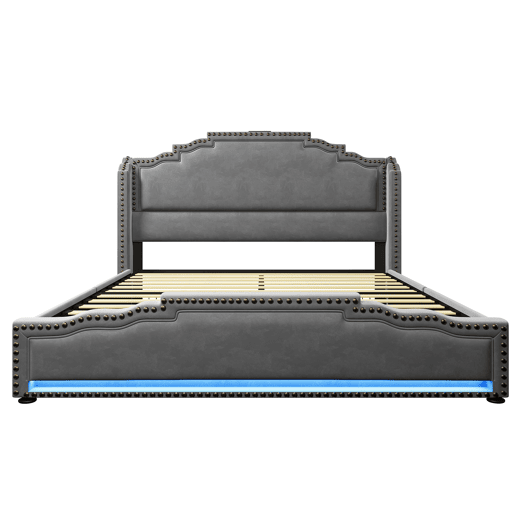 Cama Polsterbett 140x200 - Cama de casal com 4 gavetas, iluminação LED, porta USB-C, cama juvenil com estrado - Cinza Cama Polsterbett 140x200 - Cama de casal com 4 gavetas, iluminação LED, porta USB-C, cama juvenil com estrado - Cinza