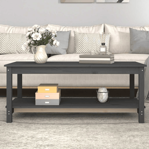 Mesa de Centro, Mesa baixa, 110x55x45 cm madeira de pinho maciça cinzento