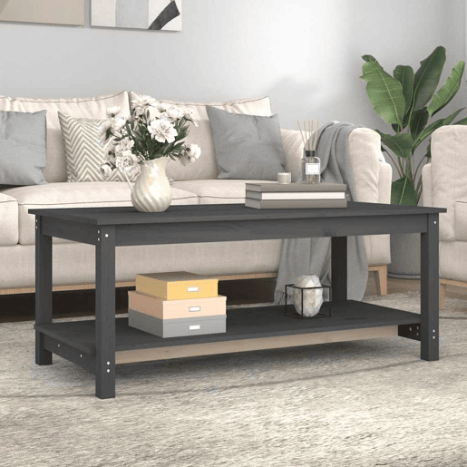 Mesa de Centro, Mesa baixa, 110x55x45 cm madeira de pinho maciça cinzento