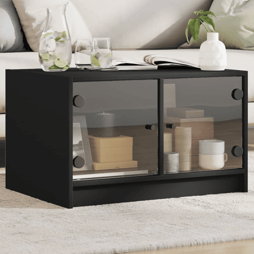 Mesa de Centro, Mesa baixa, c portas de vidro 68x50x42 cm preto