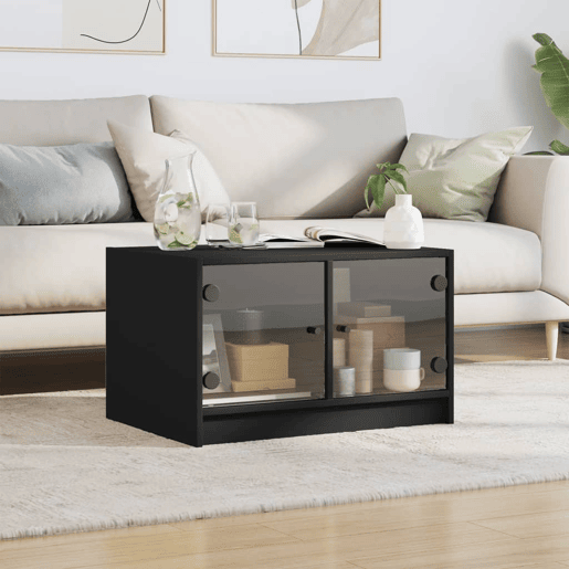 Mesa de Centro, Mesa baixa, c portas de vidro 68x50x42 cm preto