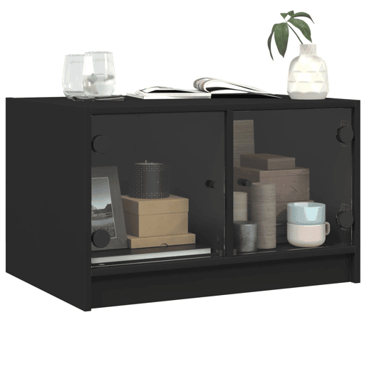 Mesa de Centro, Mesa baixa, c portas de vidro 68x50x42 cm preto
