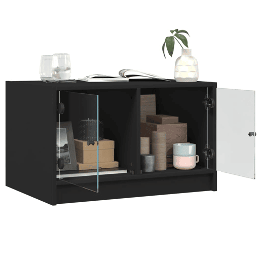 Mesa de Centro, Mesa baixa, c portas de vidro 68x50x42 cm preto