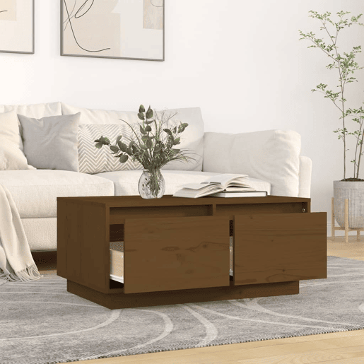 Mesa de Centro, Mesa baixa, 80x50x35 cm madeira de pinho maciça castanho-mel