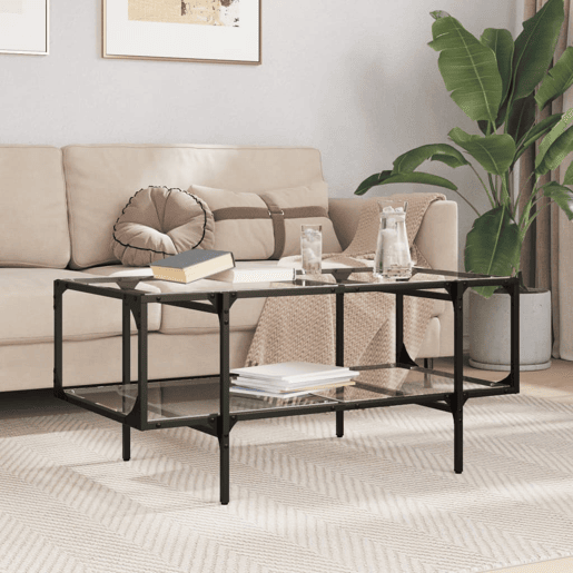 Mesa de Centro, Mesa baixa c topo em vidro transparente 98,5x50x45 cm aço Mesa de Centro, Mesa baixa c topo em vidro transparente 98,5x50x45 cm aço