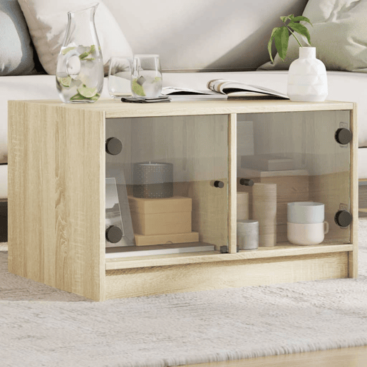 Mesa de Centro, Mesa baixa, c portas de vidro 68x50x42 cm carvalho sonoma