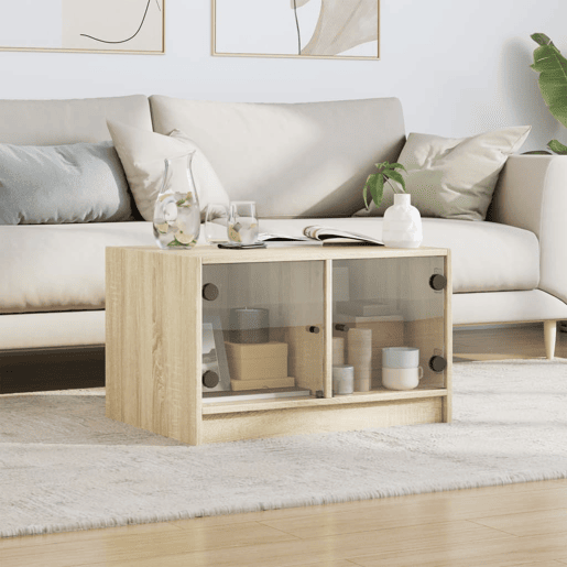 Mesa de Centro, Mesa baixa, c portas de vidro 68x50x42 cm carvalho sonoma