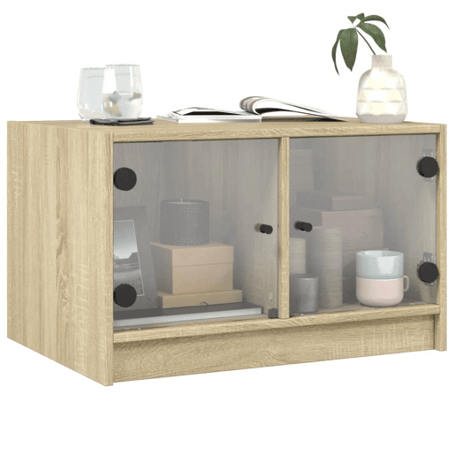 Mesa de Centro, Mesa baixa, c portas de vidro 68x50x42 cm carvalho sonoma