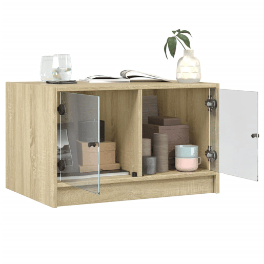Mesa de Centro, Mesa baixa, c portas de vidro 68x50x42 cm carvalho sonoma