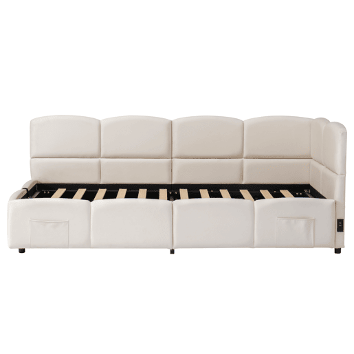 Cama estofada 90x200 cm - Cama infantil, cama individual, cama com arrumação, sofá-cama, bege