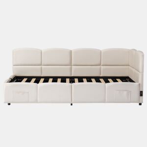 Cama estofada 90x200 cm - Cama infantil, cama individual, cama com arrumação, sofá-cama, bege