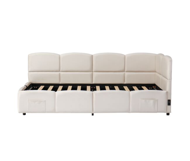 Cama tapizada 90x200 cm - cama infantil, cama individual, cama con almacenamiento, sofá cama, beige