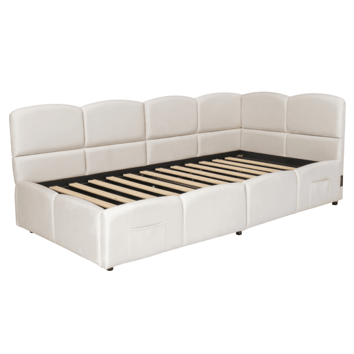 Cama estofada 90x200 cm - Cama infantil, cama individual, cama com arrumação, sofá-cama, bege