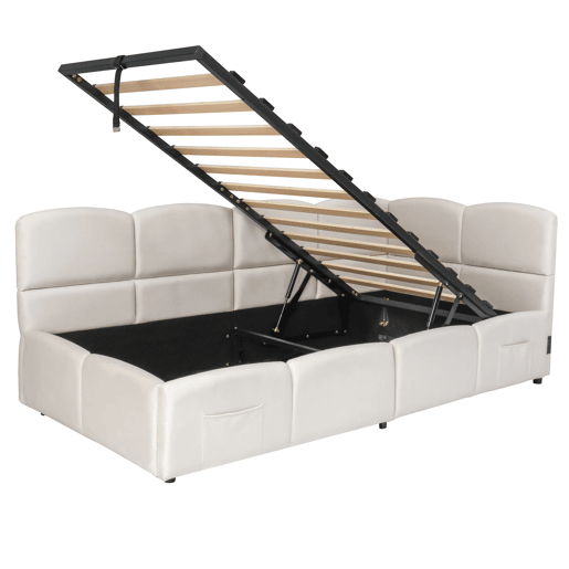 Cama estofada 90x200 cm - Cama infantil, cama individual, cama com arrumação, sofá-cama, bege