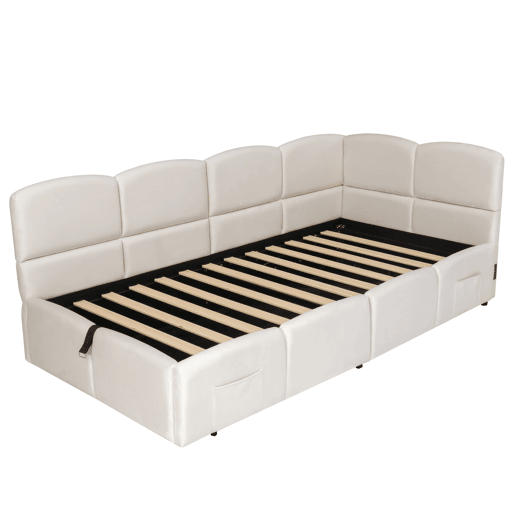 Cama estofada 90x200 cm - Cama infantil, cama individual, cama com arrumação, sofá-cama, bege