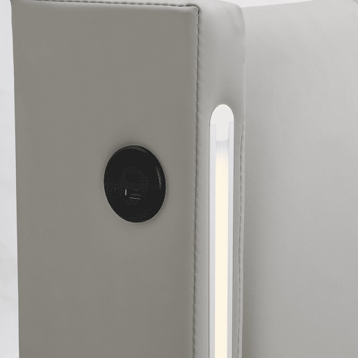 Cama estofada LED 140x190 cm - hidráulica, porta USB, arrumação, cabeceira ajustável - cinzenta