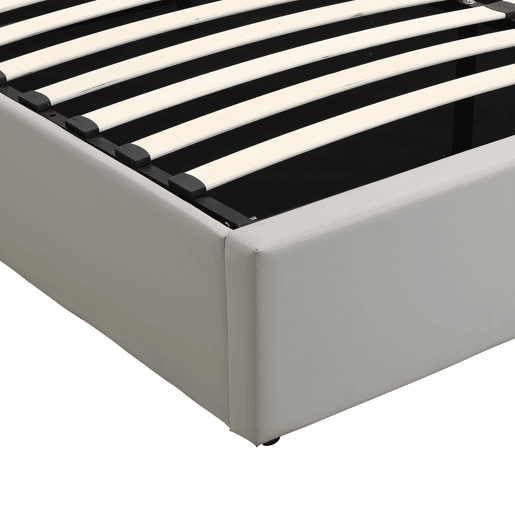 Cama estofada LED 140x190 cm - hidráulica, porta USB, arrumação, cabeceira ajustável - cinzenta