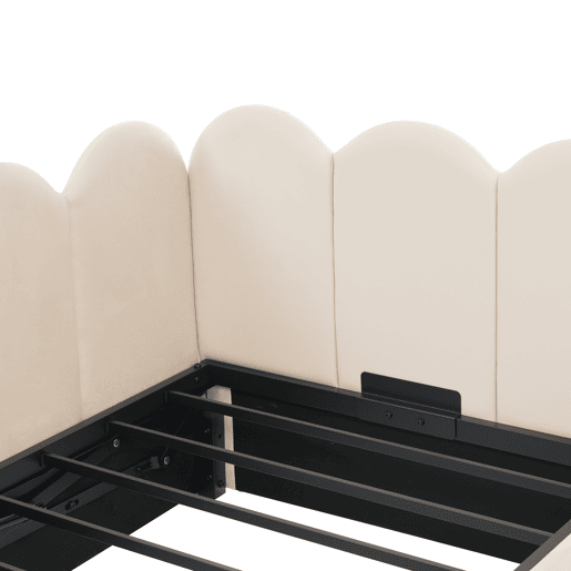 Cama divã 90x200 cm - Sofá-cama com arrumação hidráulica, cama infantil com estrado metálico, veludo - Bege