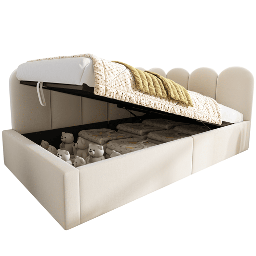 Cama divã 90x200 cm - Sofá-cama com arrumação hidráulica, cama infantil com estrado metálico, veludo - Bege