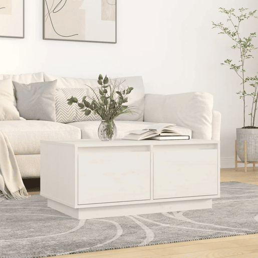 Mesa de Centro, Mesa baixa, 80x50x35 cm madeira de pinho maciça branco