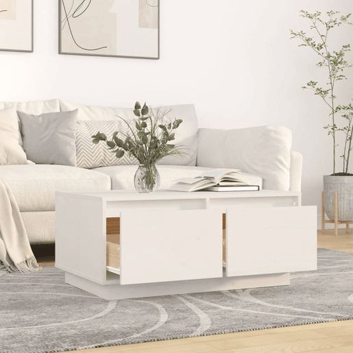 Mesa de Centro, Mesa baixa, 80x50x35 cm madeira de pinho maciça branco