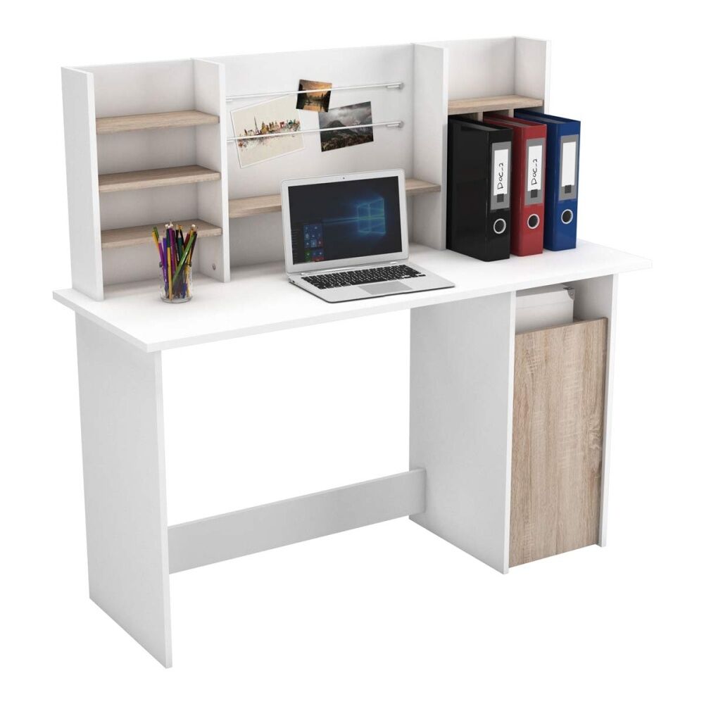 Mesa de estudio camdem, blanco / roble , 134,8 x 50,1 x 127 cm , mesa de estudio