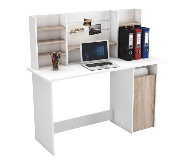 Mesa de estudio camdem, blanco / roble , 134,8 x 50,1 x 127 cm , mesa de estudio
