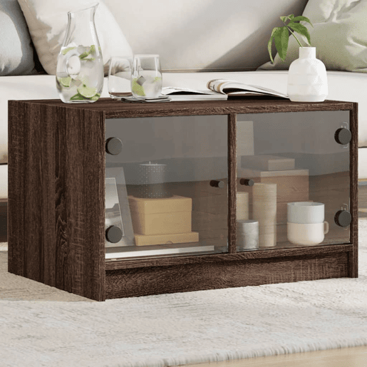 Mesa de Centro, Mesa baixa, c portas de vidro 68x50x42 cm carvalho castanho