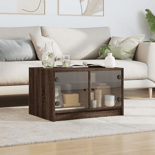 Mesa de Centro, Mesa baixa, c portas de vidro 68x50x42 cm carvalho castanho