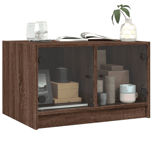 Mesa de Centro, Mesa baixa, c portas de vidro 68x50x42 cm carvalho castanho