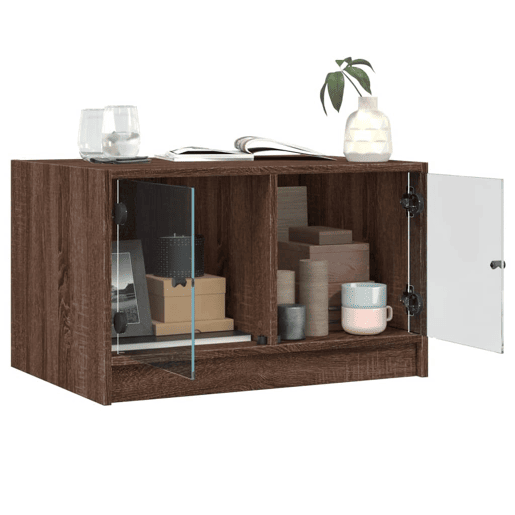 Mesa de Centro, Mesa baixa, c portas de vidro 68x50x42 cm carvalho castanho