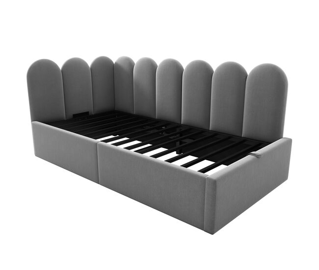 Cama tapizada 90x190 cm - sofá cama con almacenamiento hidráulico - gris