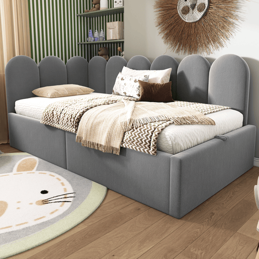 Cama estofada 90x190 cm - Sofá-cama com arrumação hidráulica - Cinza
