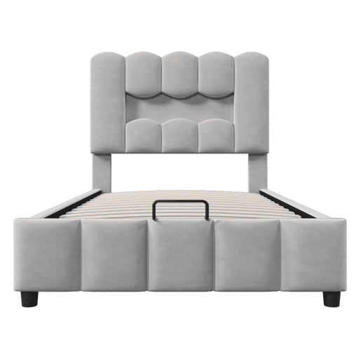 Cama estofada 90x200 cm - LED, hidráulica, cabeceira ajustável, sem colchão - Cinza