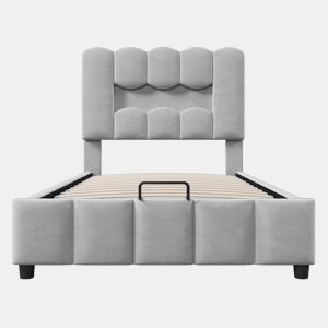 Cama estofada 90x200 cm - LED, hidráulica, cabeceira ajustável, sem colchão - Cinza