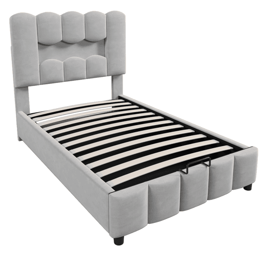 Cama estofada 90x200 cm - LED, hidráulica, cabeceira ajustável, sem colchão - Cinza