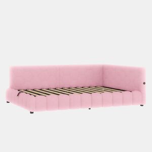 Cama de dia 140x200 cm - Sofá-cama, com estrado (sem colchão), com faixa LED, mecanismo hidráulico, porta USB, tipo C, material confortável, imitação de veludo - Rosa