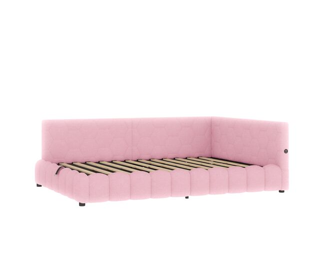 Cama día 140x200 cm - sofá cama, con somier (sin colchón), con tira led, mecanismo hidráulico, puerto usb, tipo c, material cómodo, imitación de