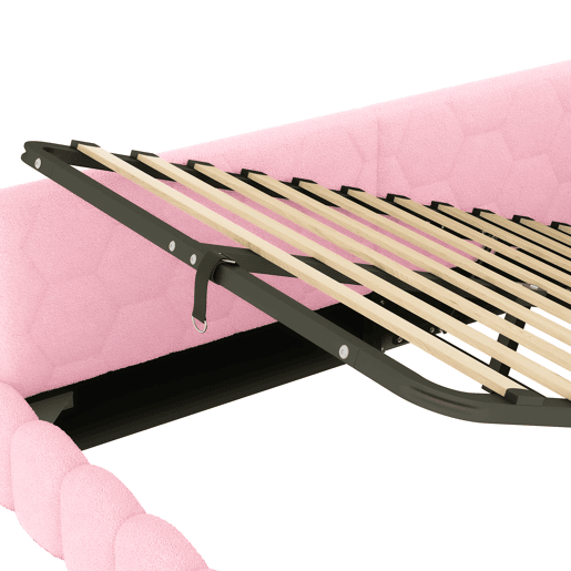 Cama de dia 140x200 cm - Sofá-cama, com estrado (sem colchão), com faixa LED, mecanismo hidráulico, porta USB, tipo C, material confortável, imitação de veludo - Rosa