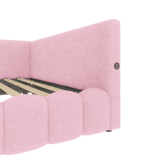 Cama de dia 140x200 cm - Sofá-cama, com estrado (sem colchão), com faixa LED, mecanismo hidráulico, porta USB, tipo C, material confortável, imitação de veludo - Rosa