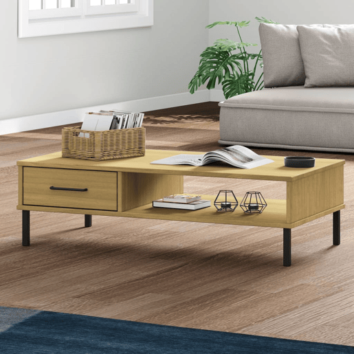 Mesa de Centro, Mesa baixa, c pernas de metal pinho maciço OSLO castanho