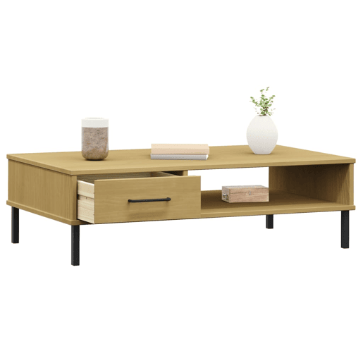 Mesa de Centro, Mesa baixa, c pernas de metal pinho maciço OSLO castanho